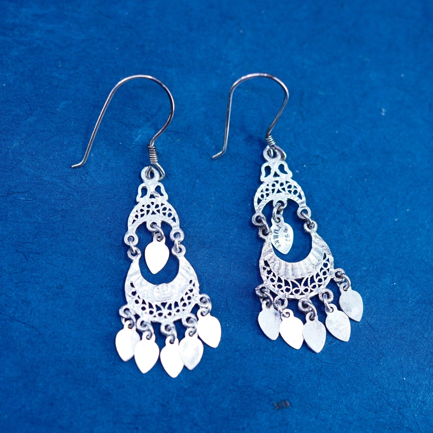 Vintage turkey sterling silver handmade earrings, 925 filigree drops