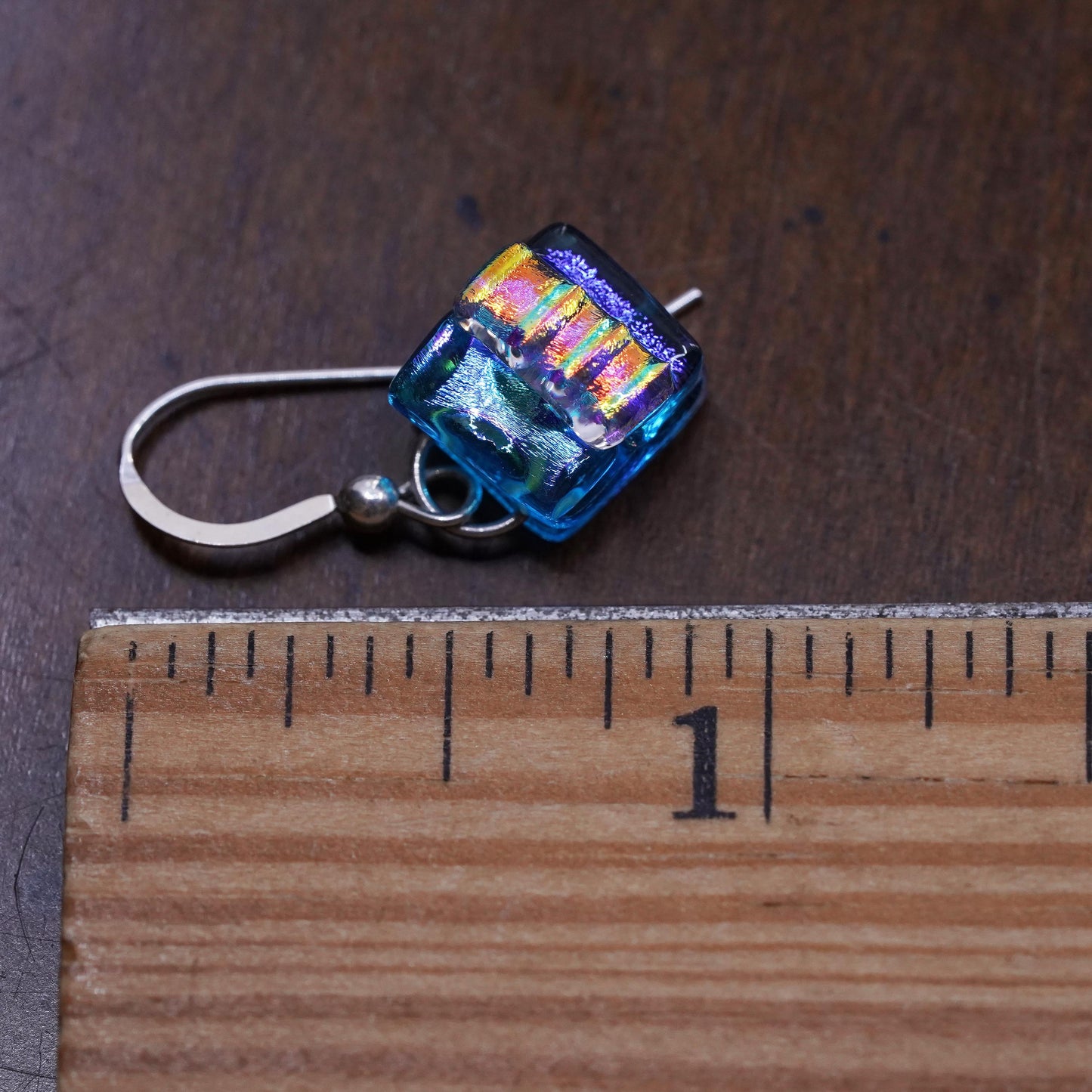Vintage sterling 925 silver handmade single earring with blue glass bead