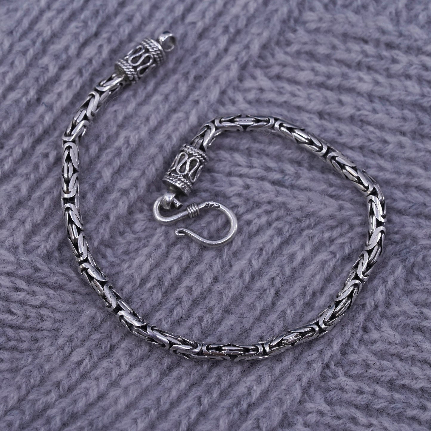 7.5", Sterling silver men's bracelet, 925 handmade Byzantine, birdcage chain