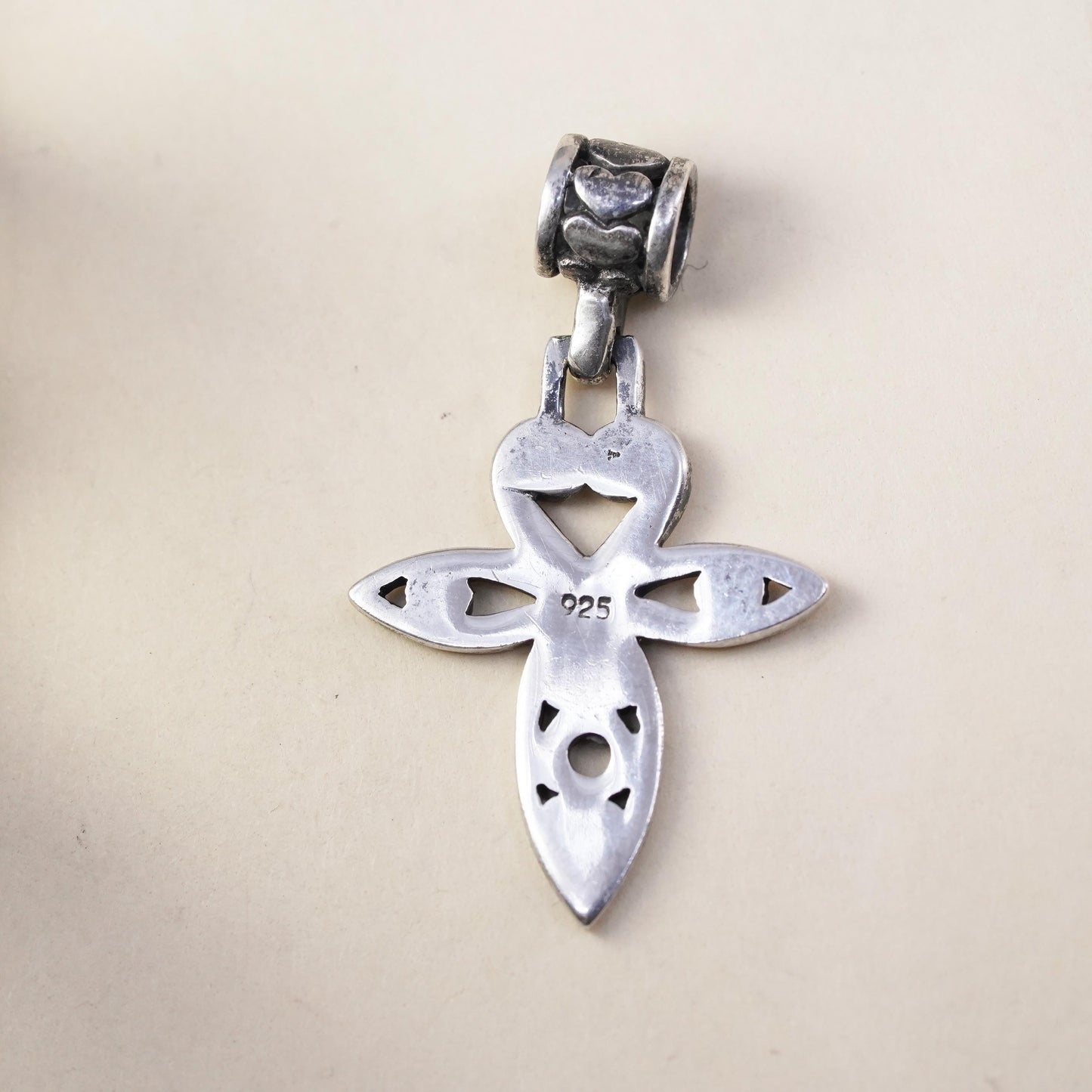 Vintage Southwestern handmade Sterling silver pendant, 925 cross with heart