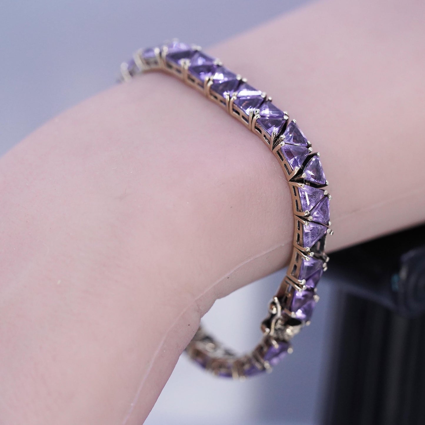 7", Vintage gold plated Sterling Silver 925 Tennis Bracelet cluster amethyst