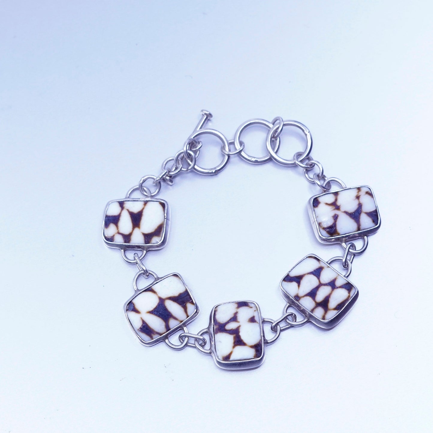 7+1.5”, Vintage sterling 925 silver handmade Dalmatian Jasper bracelet