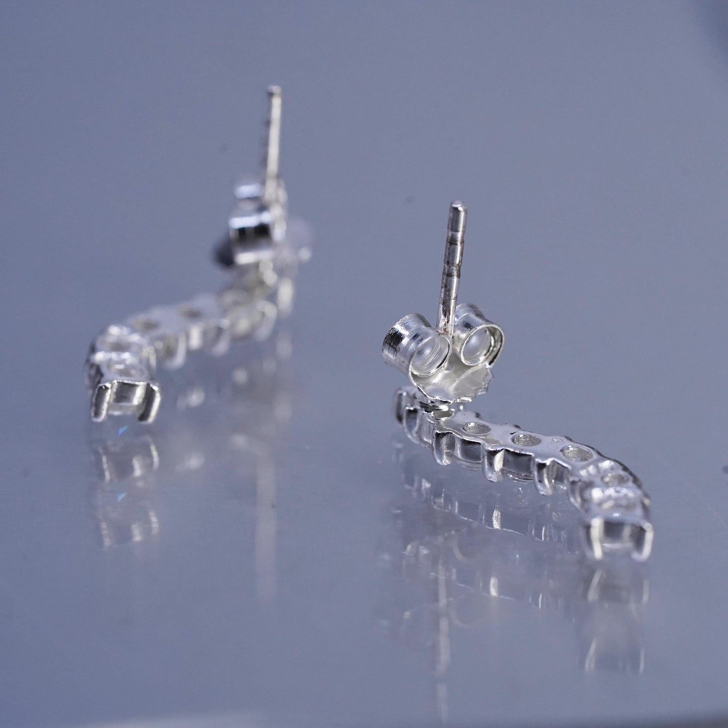 Vintage Sterling 925 silver earrings, wavy studs with cz inlay