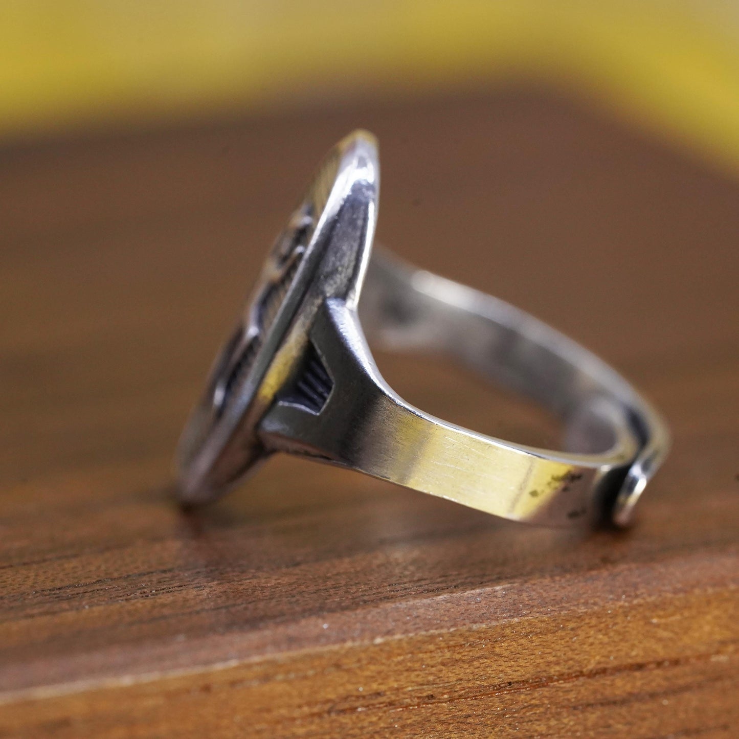 Size adjustable, vintage Sterling silver handmade ring, 925 kokopelli band