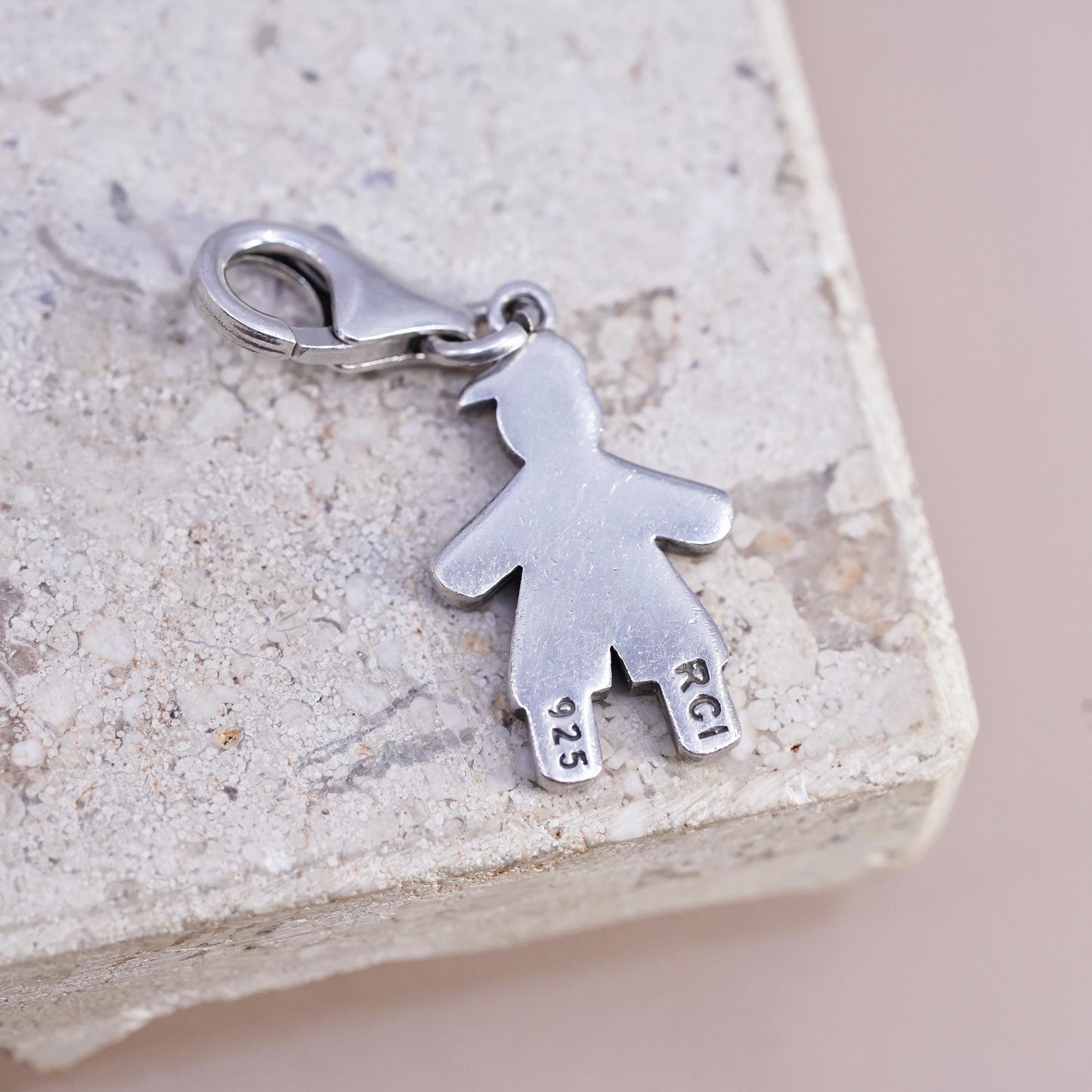 RCI sterling silver birthstone pendant, 925 boy figure charm cluster crystal