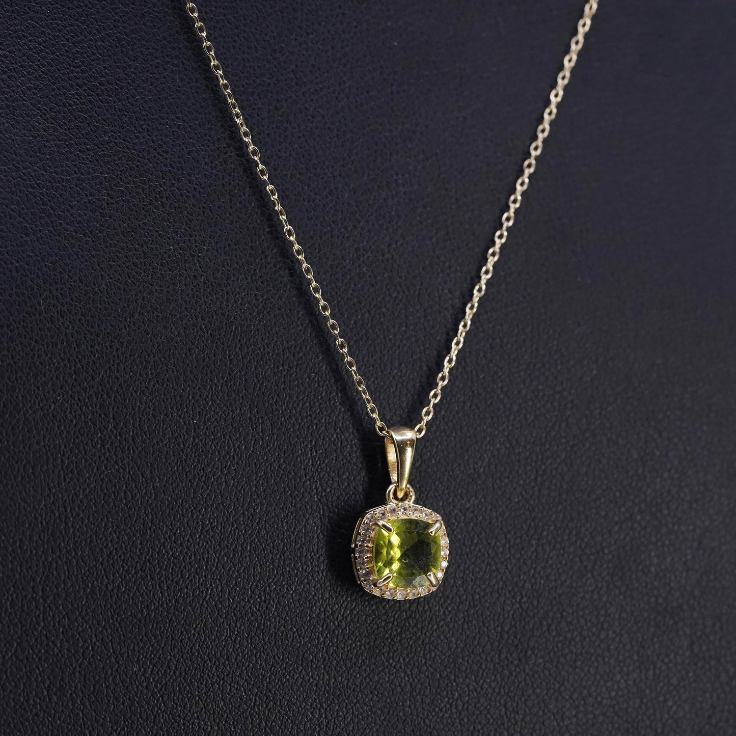 16+2", vermeil gold plated Sterling 925 silver circle necklace peridot pendant