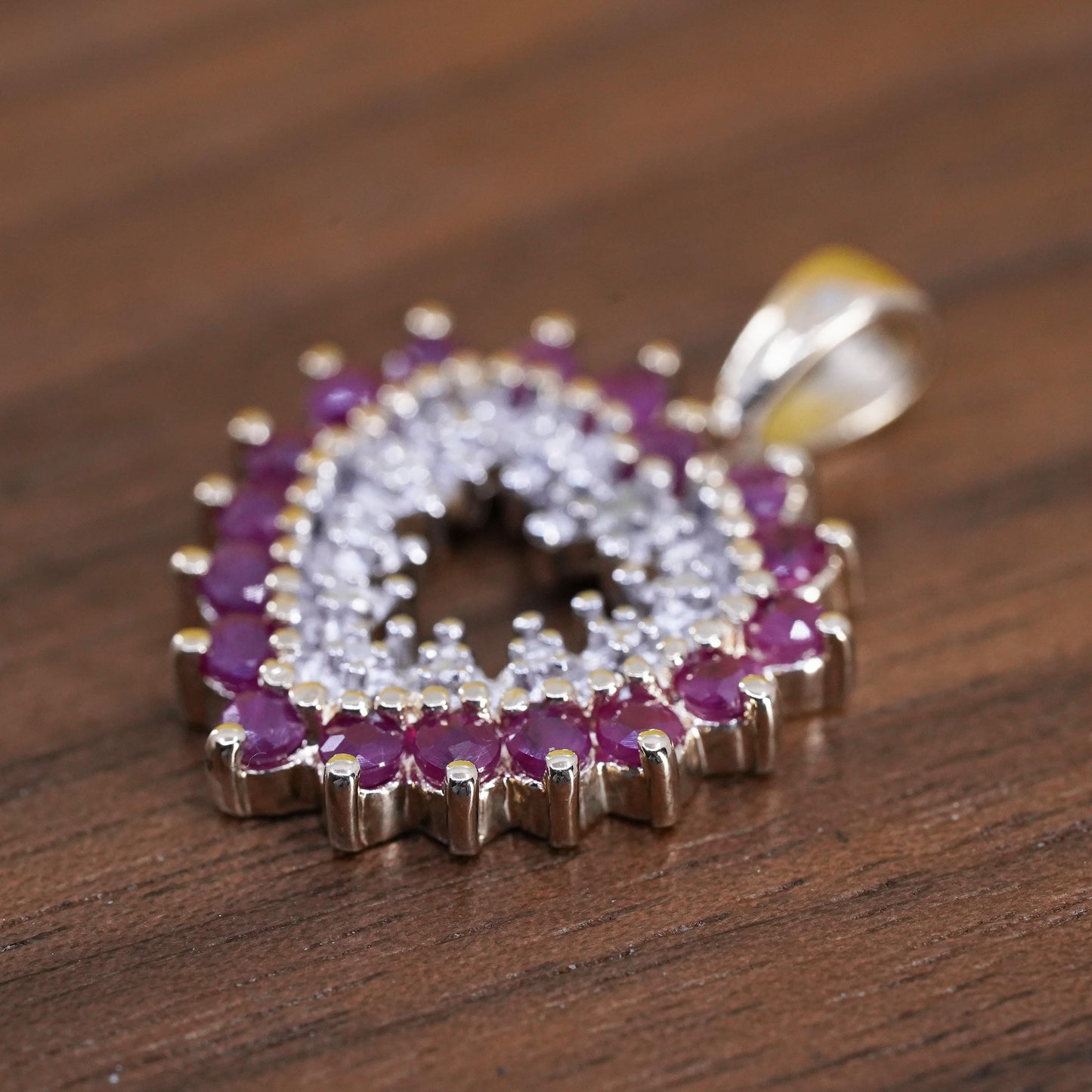 Vintage vermeil gold over Sterling 925 silver heart pendant with ruby diamonds