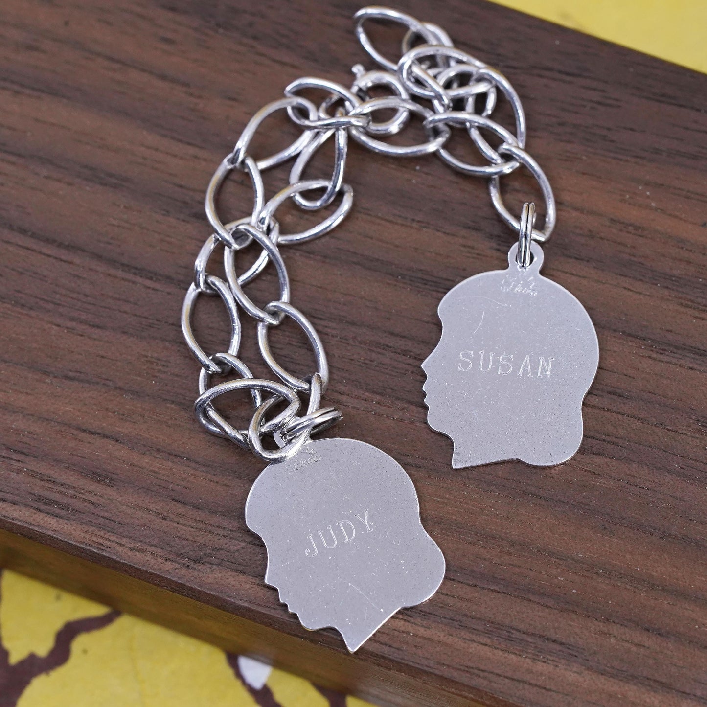 6.5" Sterling silver handmade bracelet, 925 curb chain girls charm Susan Judy