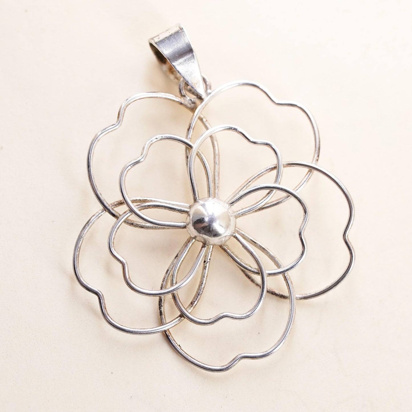 Vintage Sterling silver handmade pendant, 925 plumeria flower charm