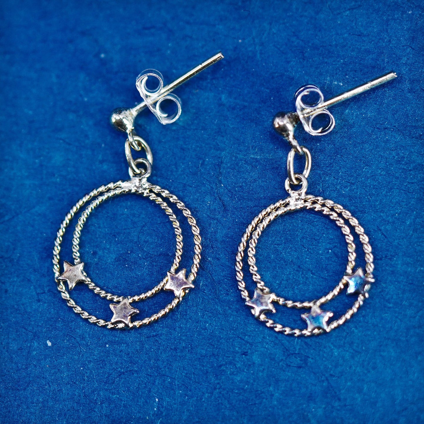 Vermeil gold over sterling silver earrings, 925 circle dangles with star