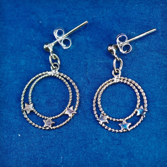 Vermeil gold over sterling silver earrings, 925 circle dangles with star