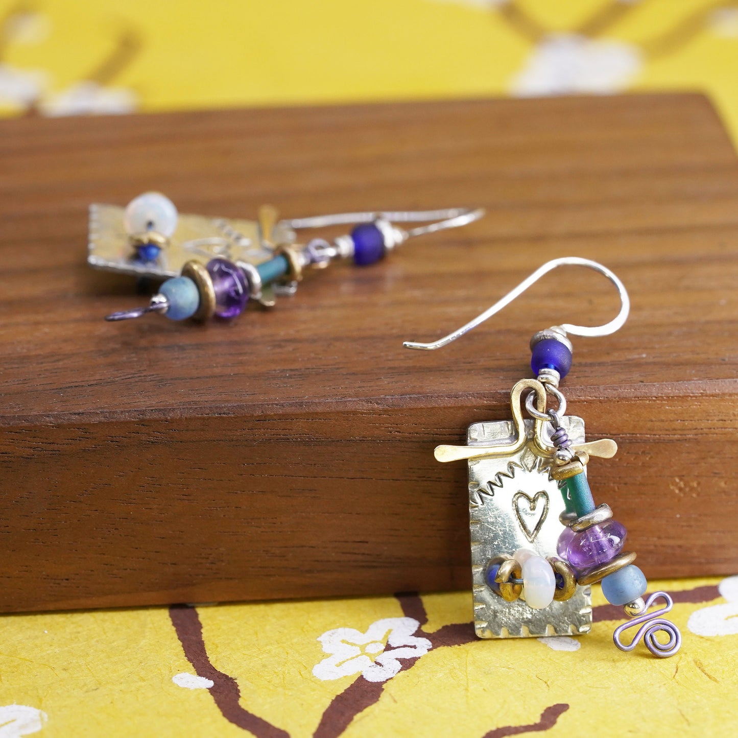 vintage Q. Miller Sterling 925 Silver Hooks with square discs amethyst Beads