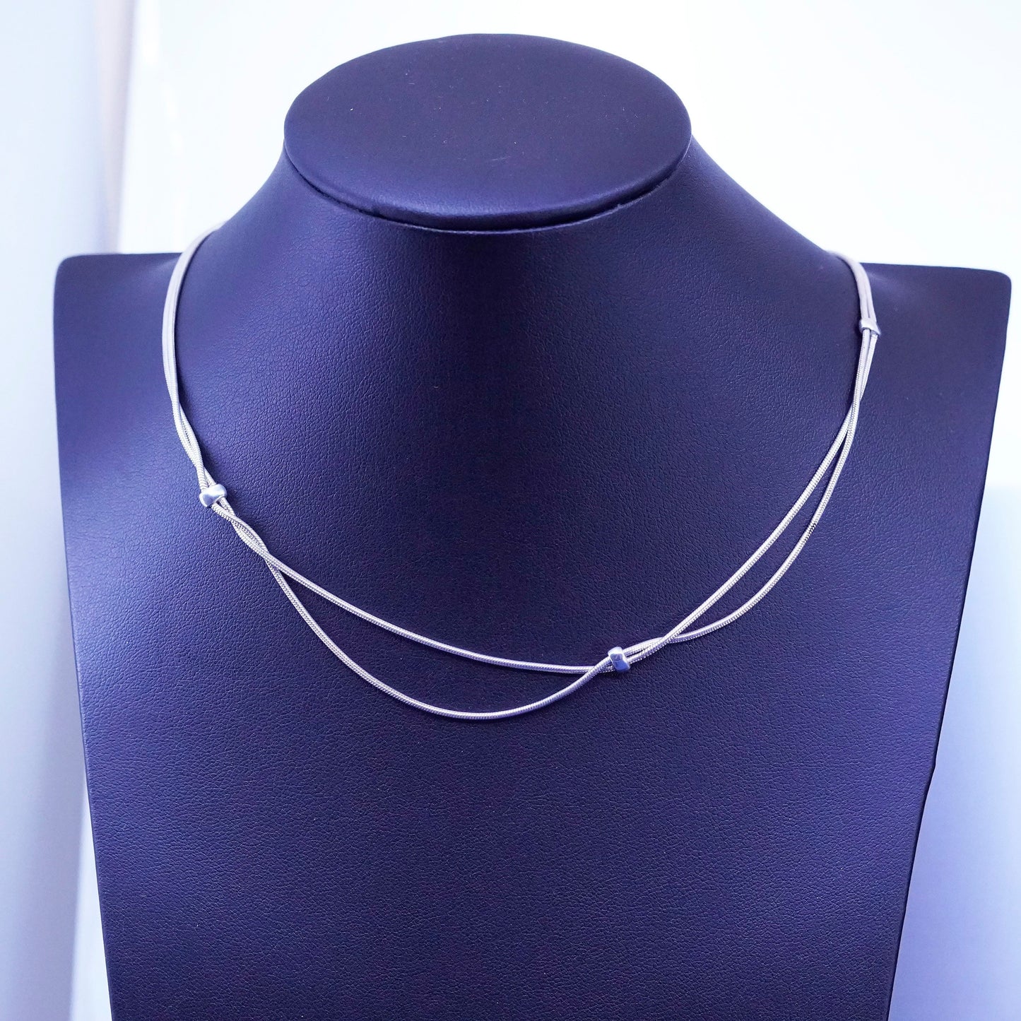 16”, vintage Sterling silver handmade necklace, double strands 925 snake chain