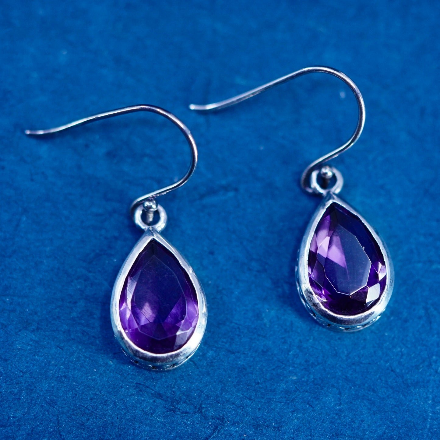 Vintage sterling 925 silver handmade teardrop earrings with amethyst