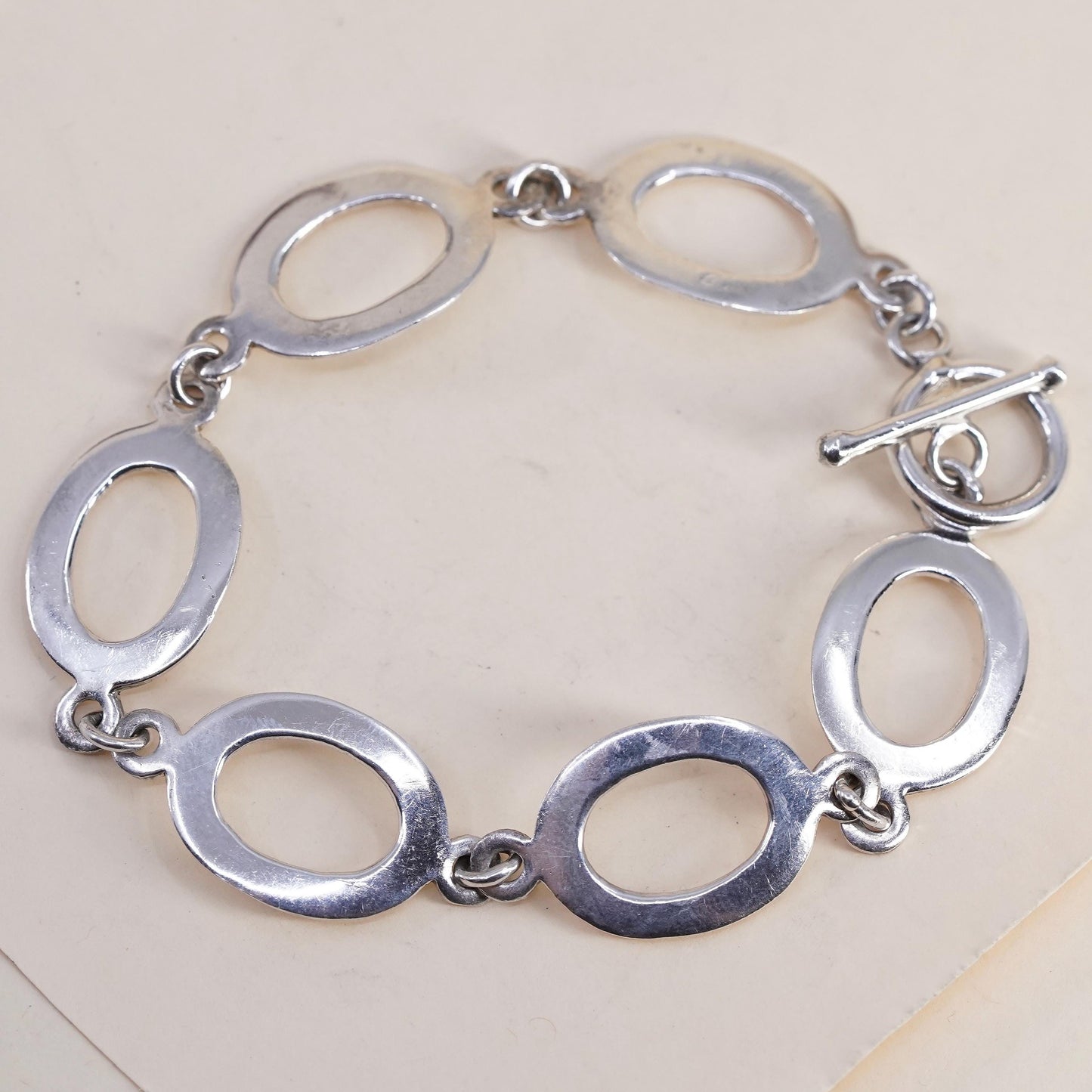 7.75”, VTG Italian sterling silver bracelet, 925 oval chain toggle closure