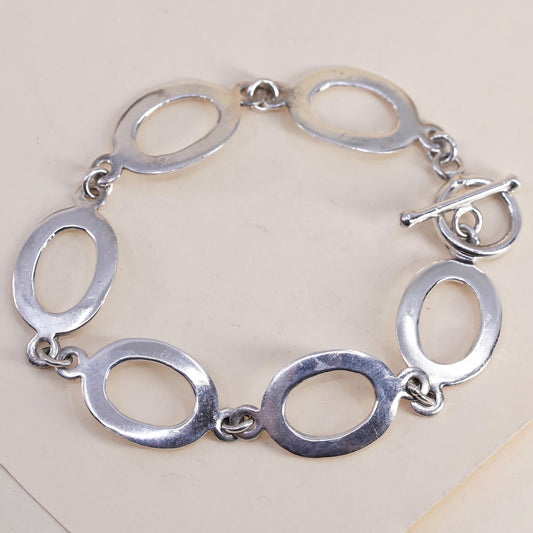 7.75”, VTG Italian sterling silver bracelet, 925 oval chain toggle closure