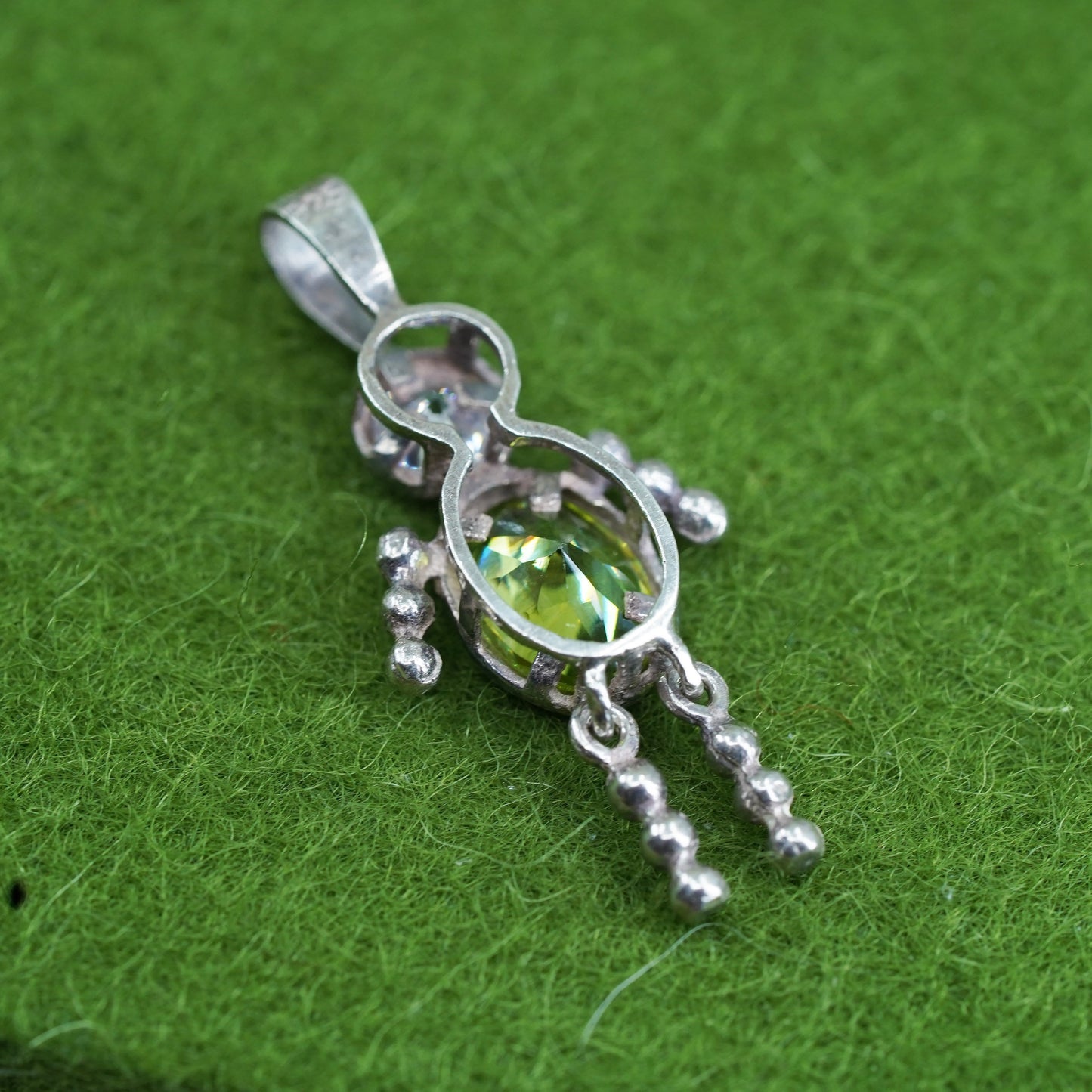 Vintage sterling 925 silver birthstone pendant boy figure charm with peridot