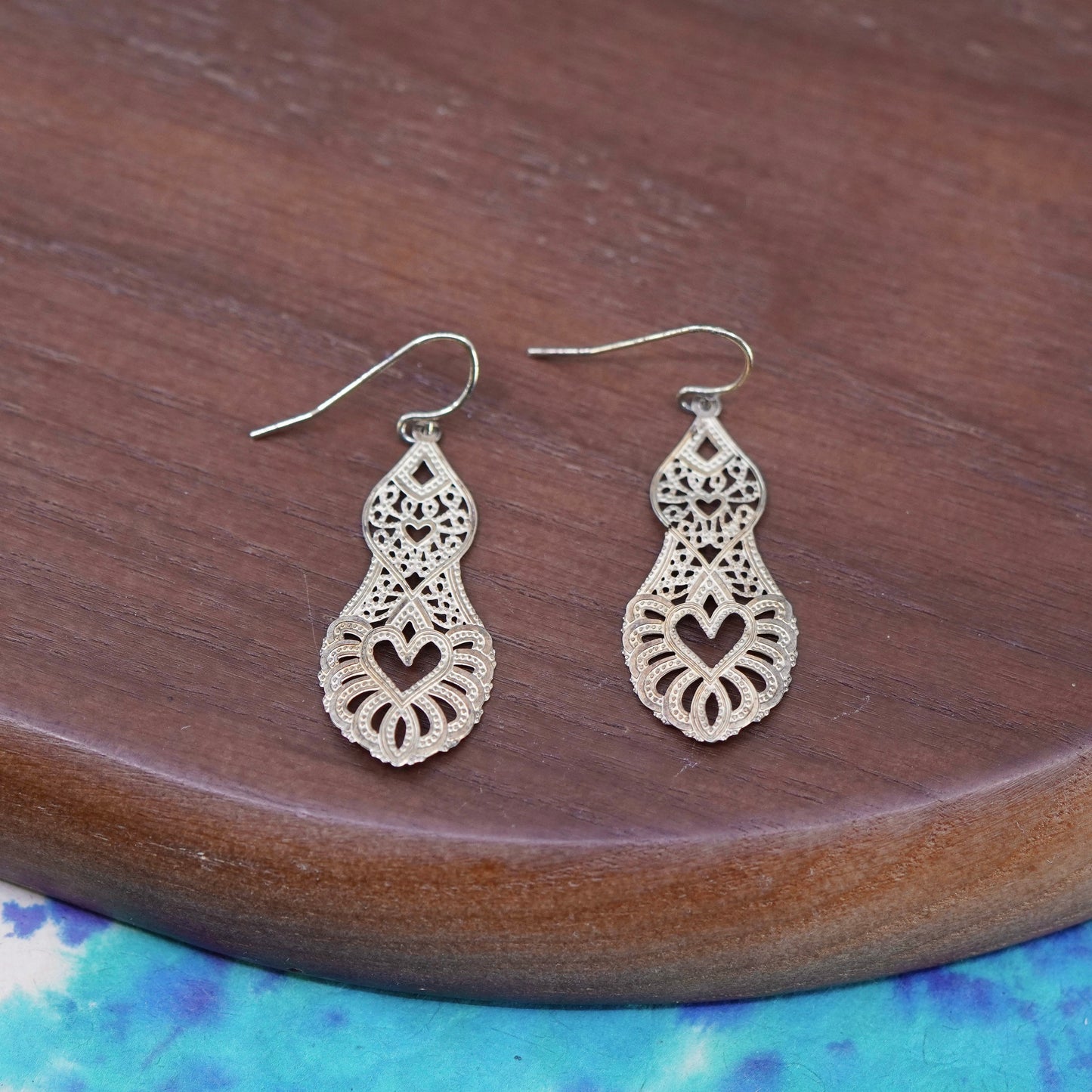 vermeil gold Sterling silver handmade earrings, 925 Bali Filigree teardrops