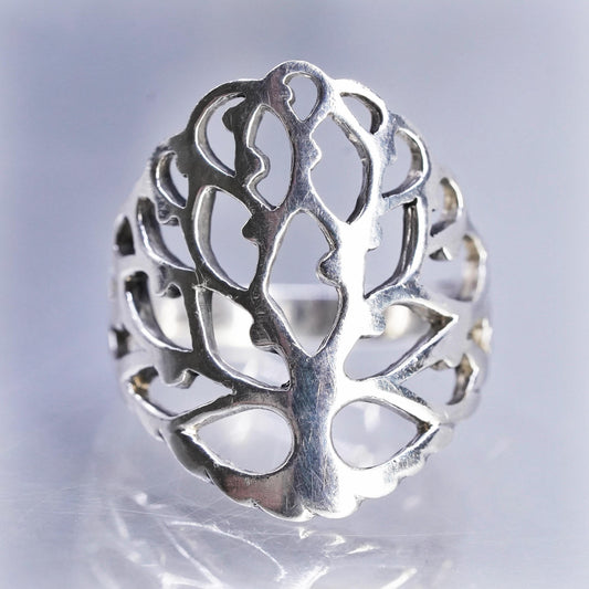 Size 8, Vintage Sterling 925 silver handmade filigree family tree ring