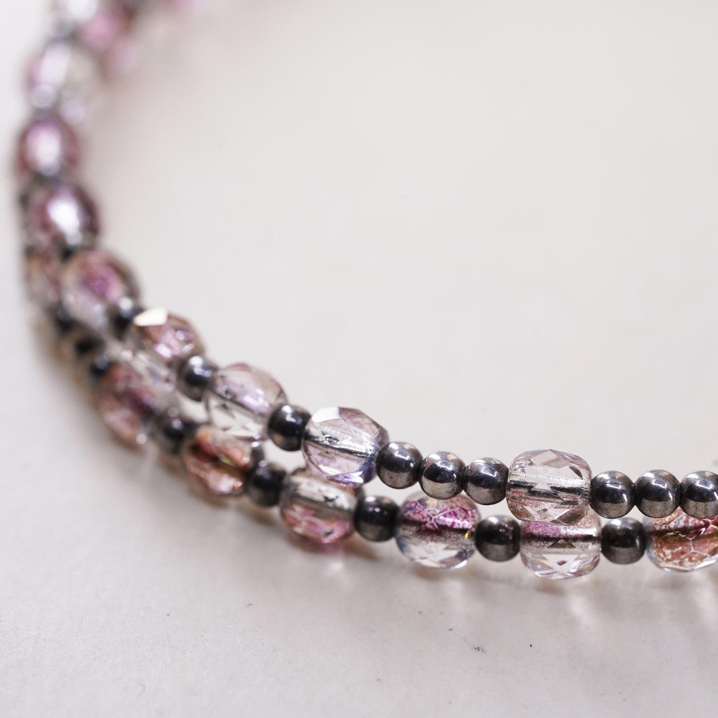 7", Vintage sterling silver handmade bracelet, 925 bangle with pink crystal