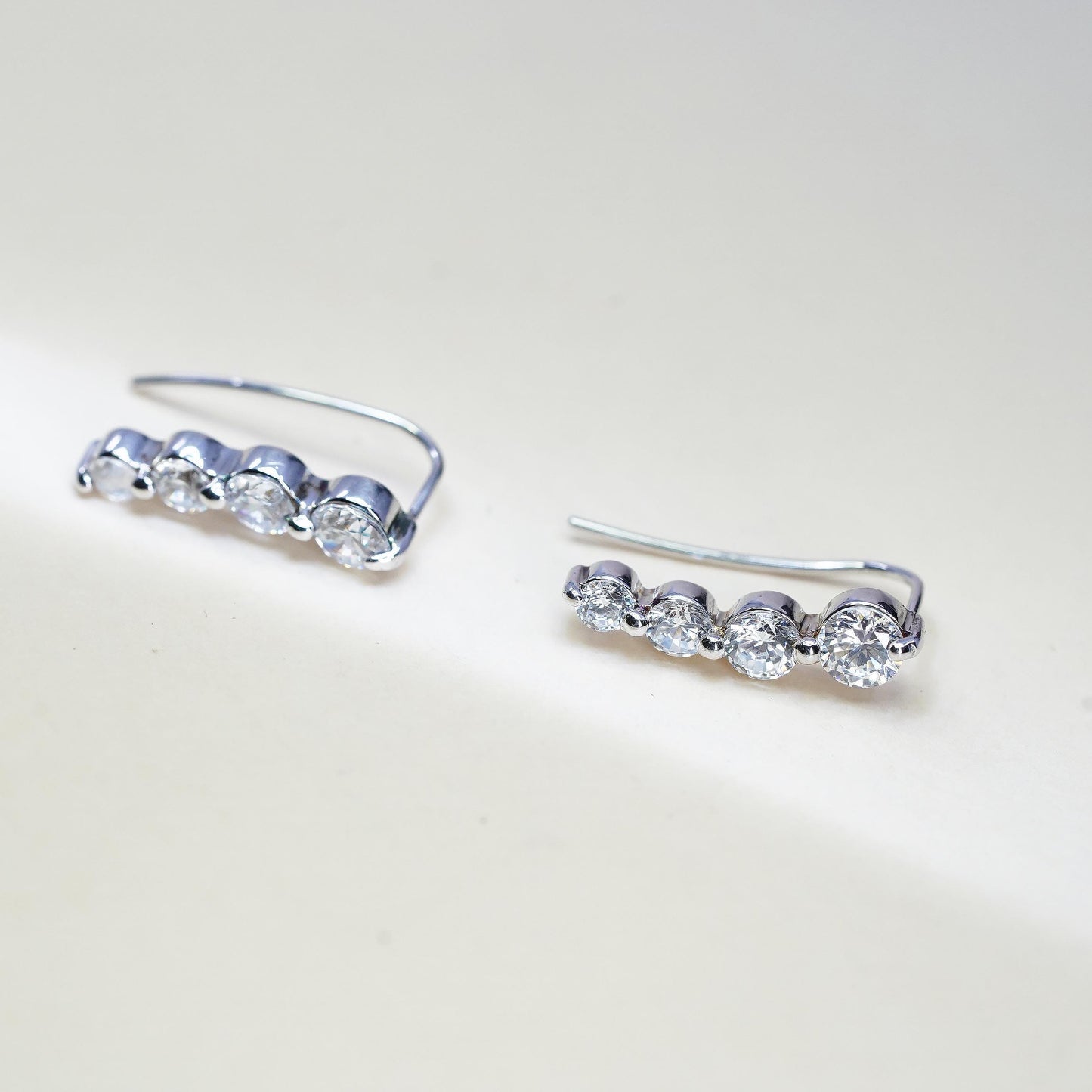 Vintage fashion sterling silver earrings, 925 silver dangles with clear Cz