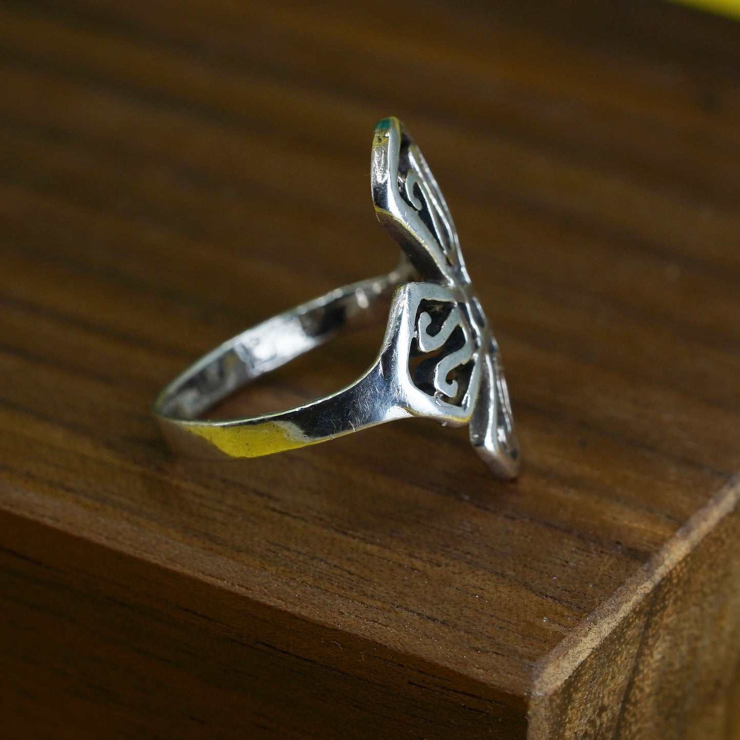Size 5.75, vintage Sterling silver handmade ring, 925 filigree cross