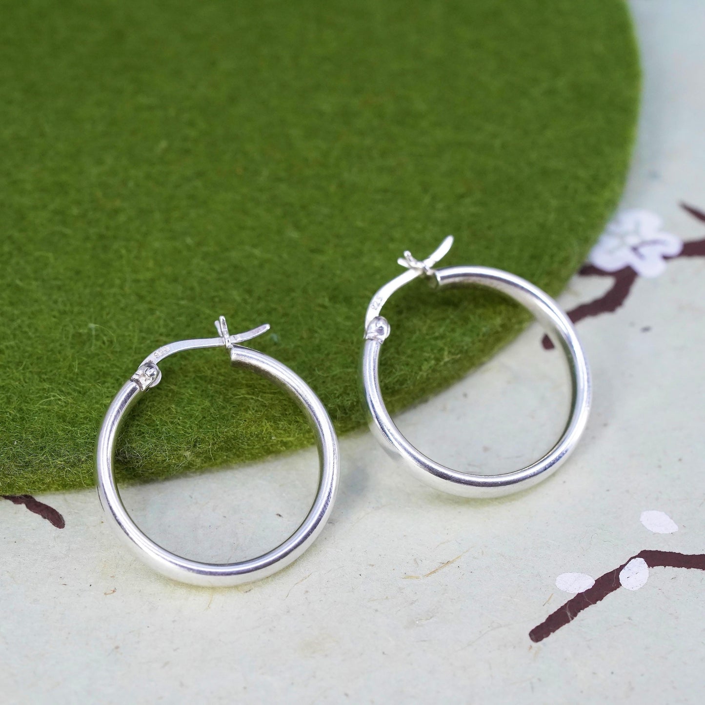 1" Vintage sterling silver bold loop earrings, textured primitive hoops