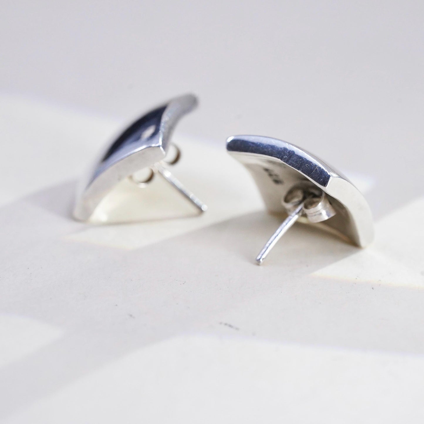 Vintage sterling silver studs, handmade bold 925 dome square earrings
