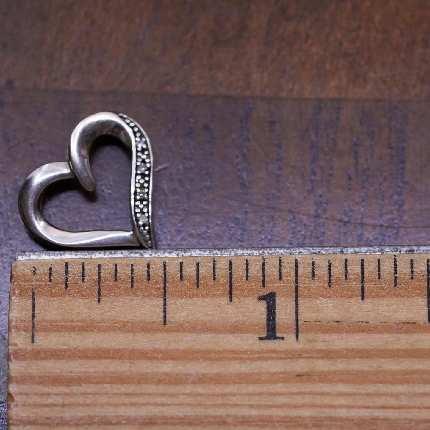 Vintage Sterling silver handmade pendant, 925 heart with diamonds
