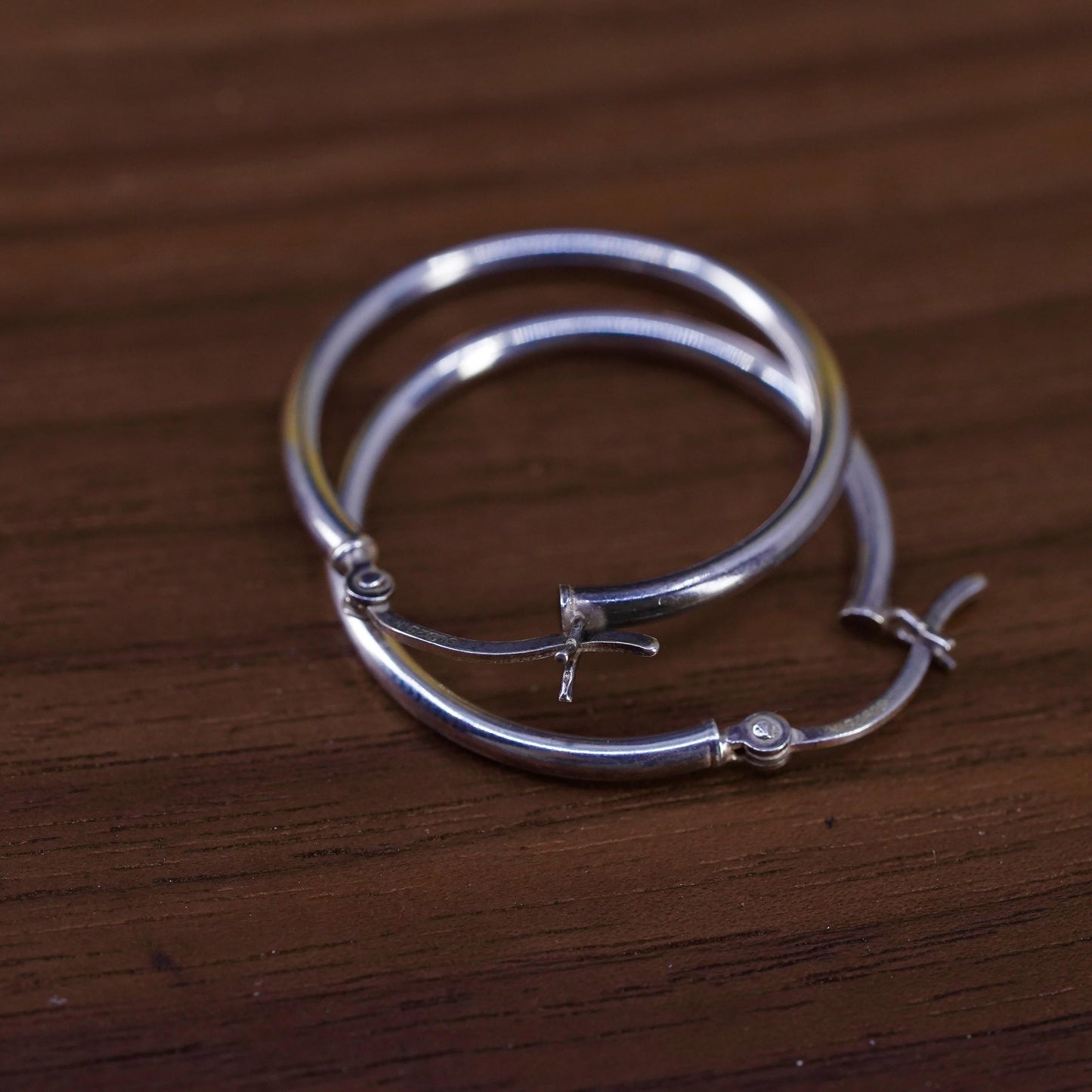 1”, Vintage Sterling silver handmade earrings, 925 silver hoops