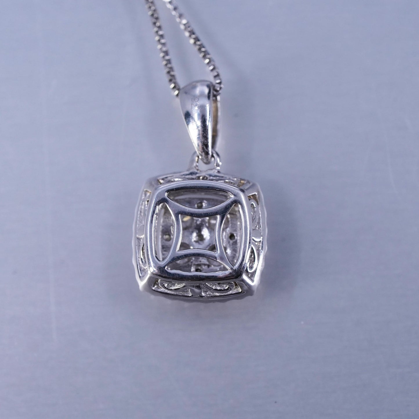 18”, vintage Sterling 925 silver circle necklace with diamond sapphire pendants
