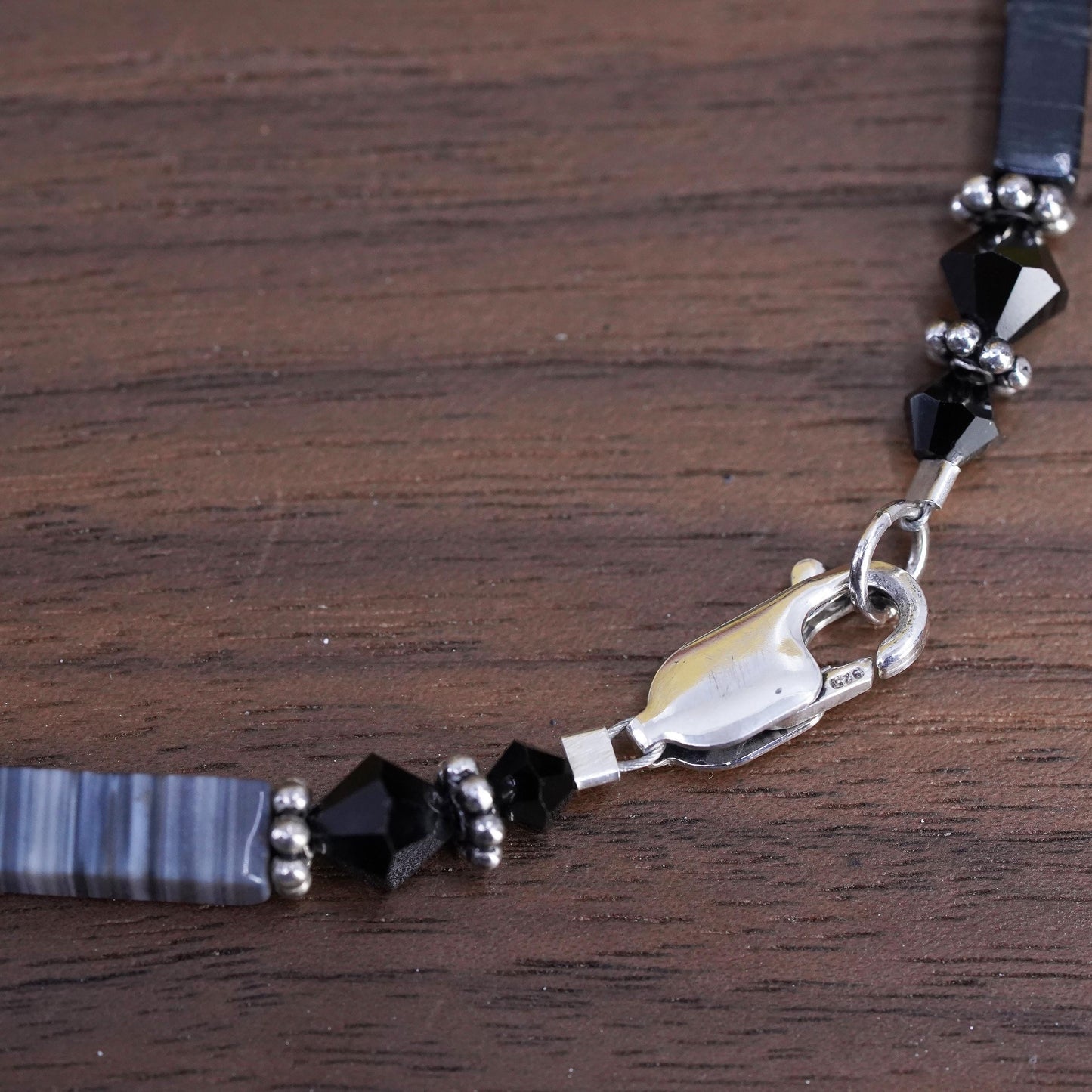 7”, Vintage Sterling 925 silver handmade bracelet, chain with agate tube