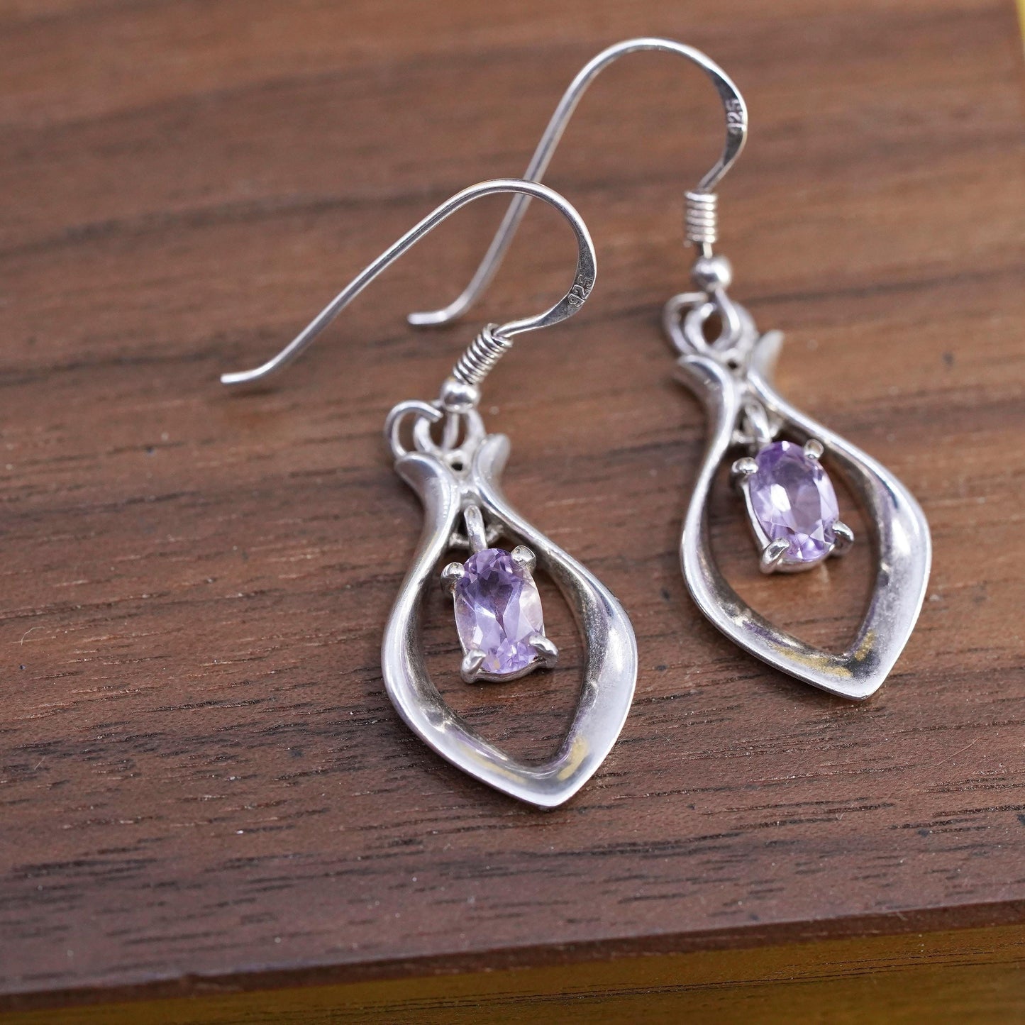 Vintage Sterling 925 silver handmade teardrop earrings with amethyst
