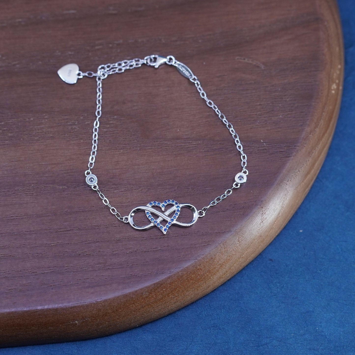 7+2”, Sterling silver handmade bracelet, 925 flatten chain Celtic knot heart