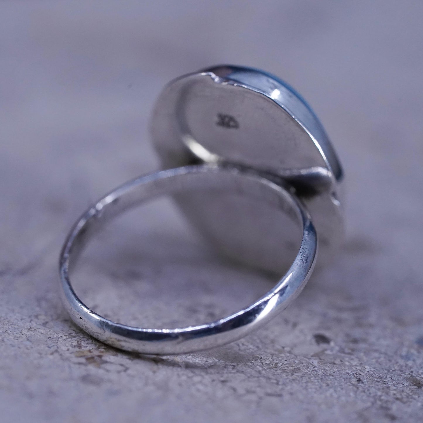Size 5.5, Vintage sterling 925 silver handmade ring with oval larimar