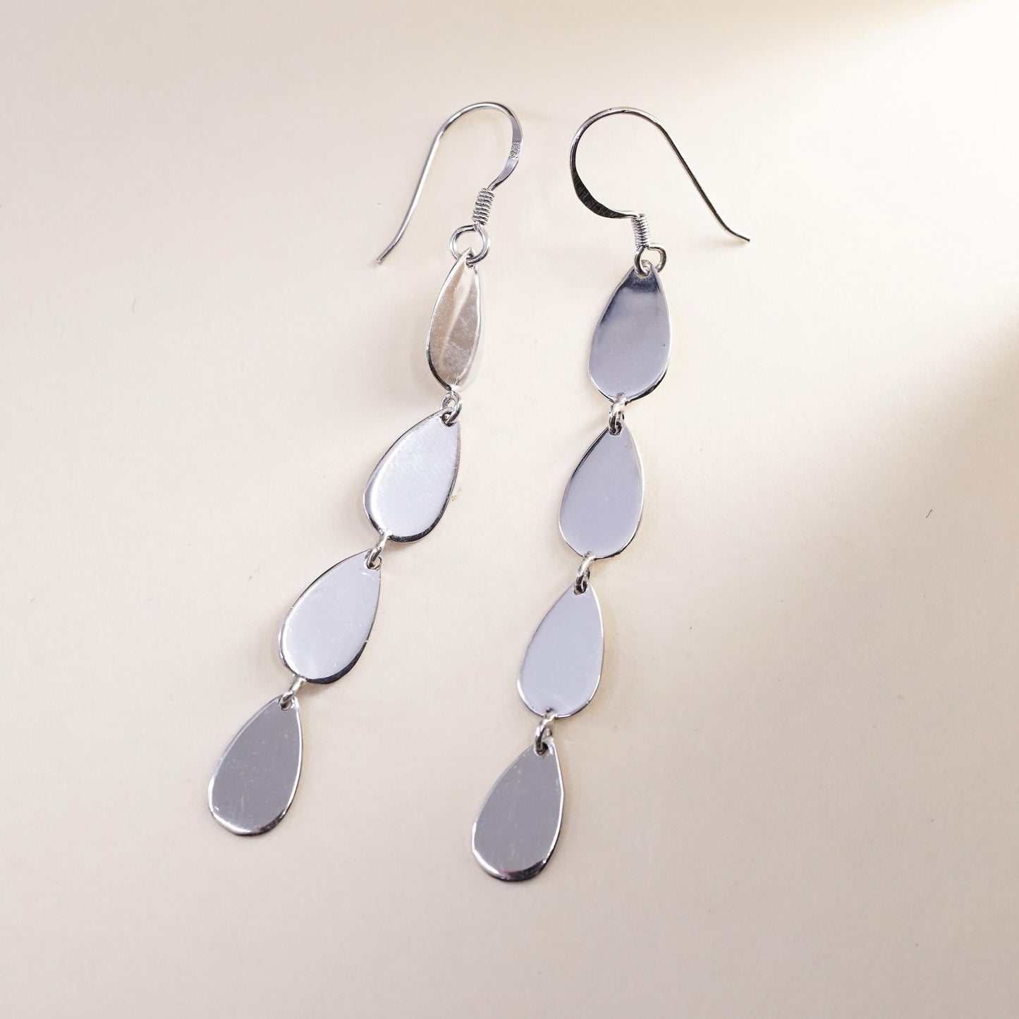 Vintage sterling silver handmade earrings, 925 silver teardrop dangles