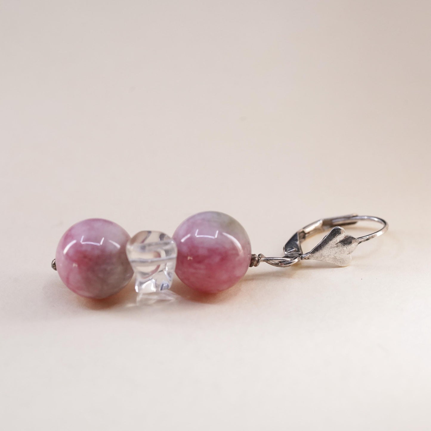 Southwestern sterling silver 925 handmade single earring with pink quartz bead