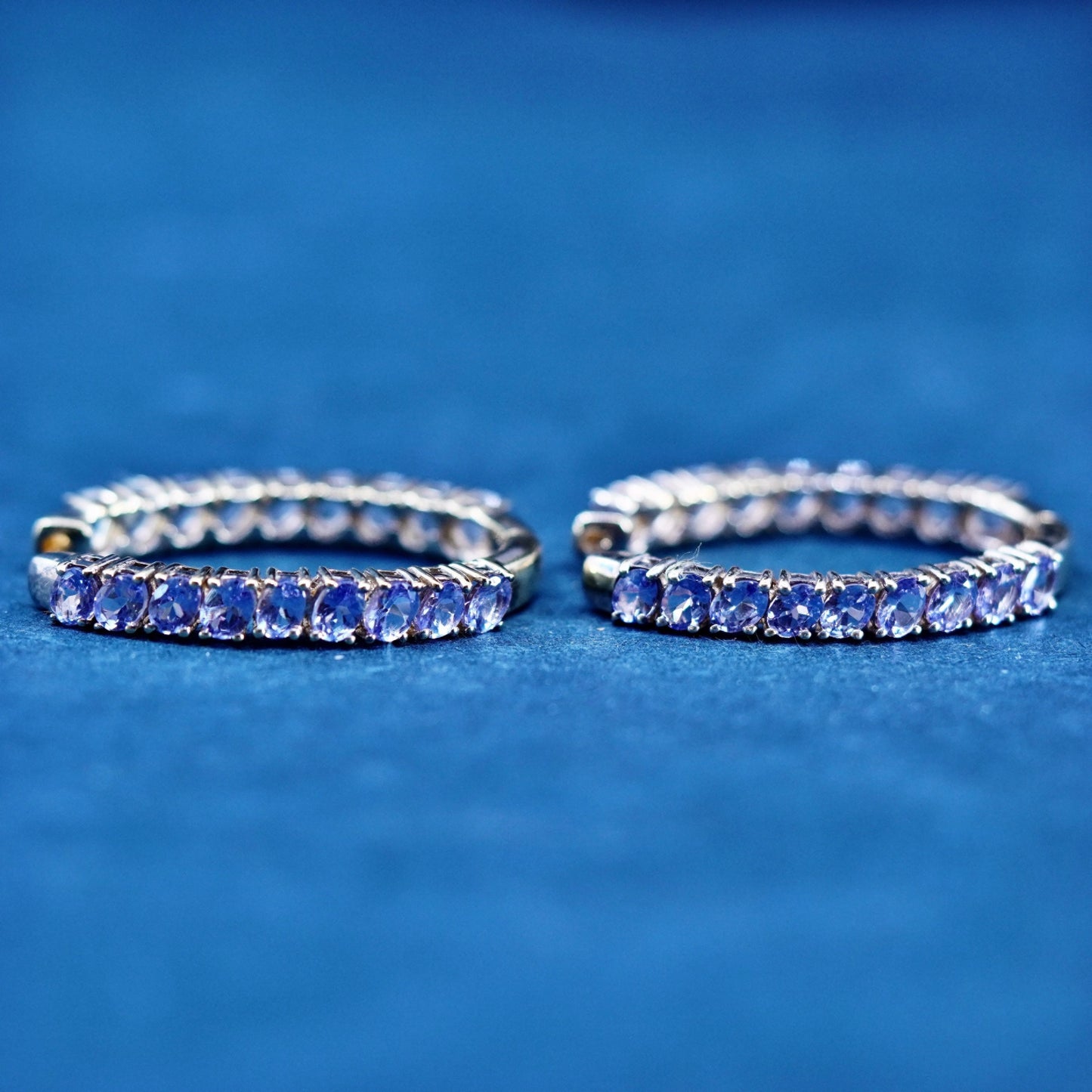 1.25”, vermeil gold Sterling silver earrings, 925 sided hoops huggie amethyst