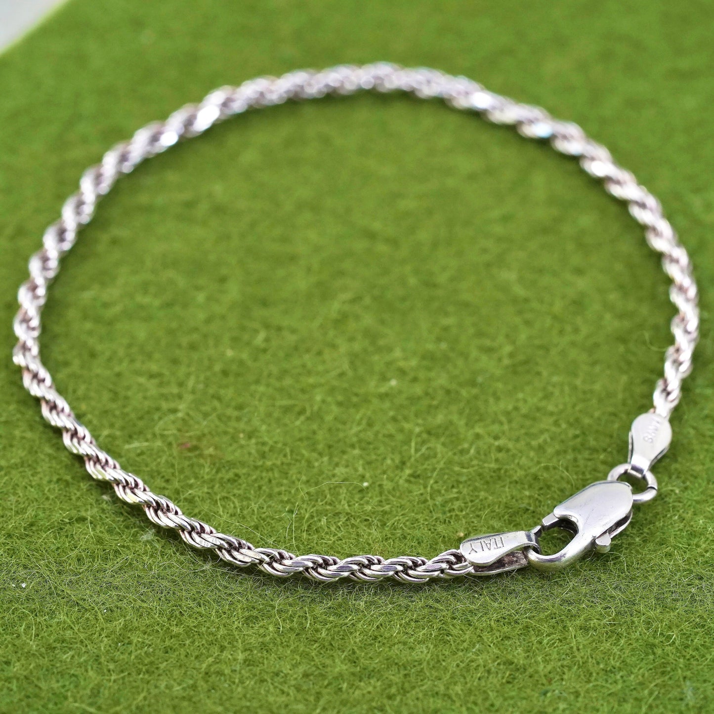 6.75”, 3mm, vintage Sterling silver rope chain, Italy 925 men’s bracelet