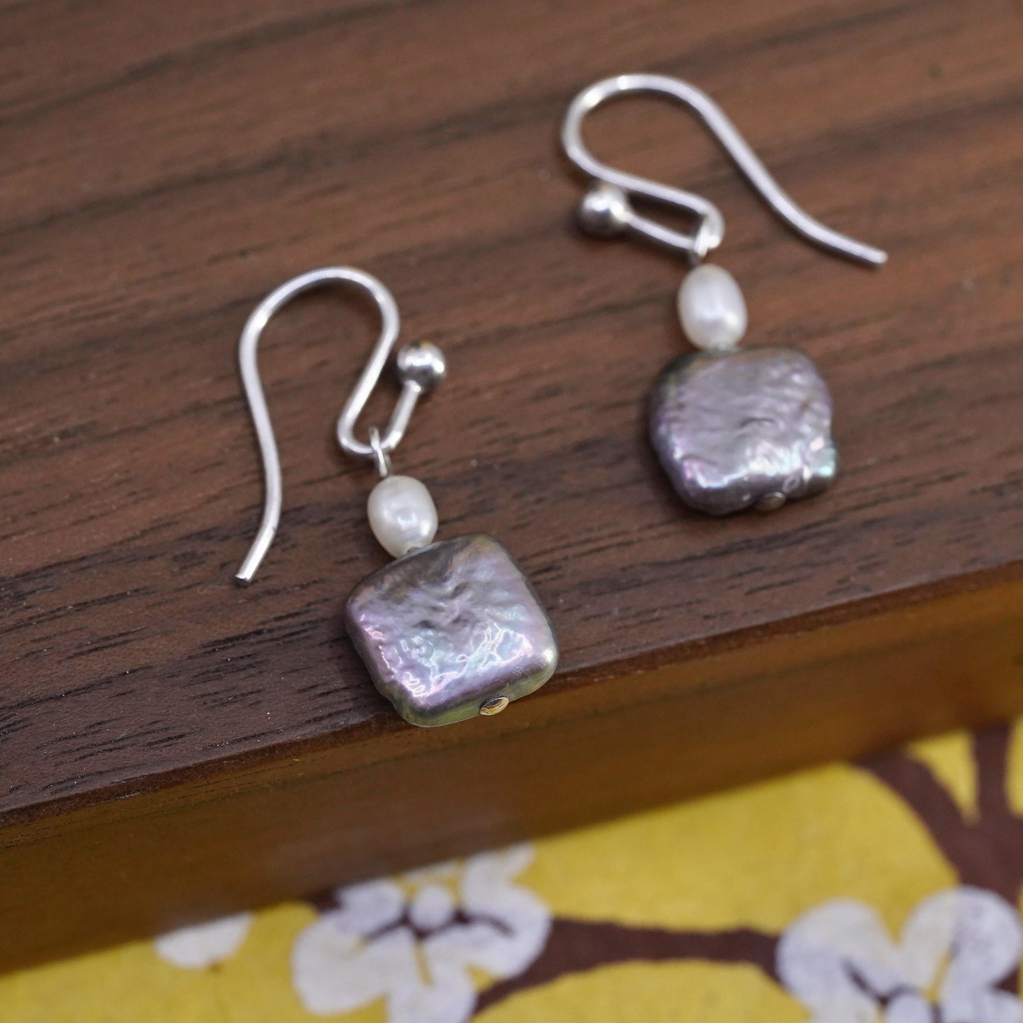 Vintage Silpada Sterling 925 silver handmade earrings with black coin pearl
