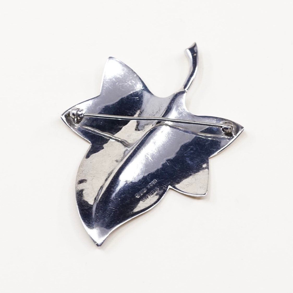 Vintage max rieg sterling silver maple leaf shaped brooch, solid 925 silver pin, stamped Sterling max rieg