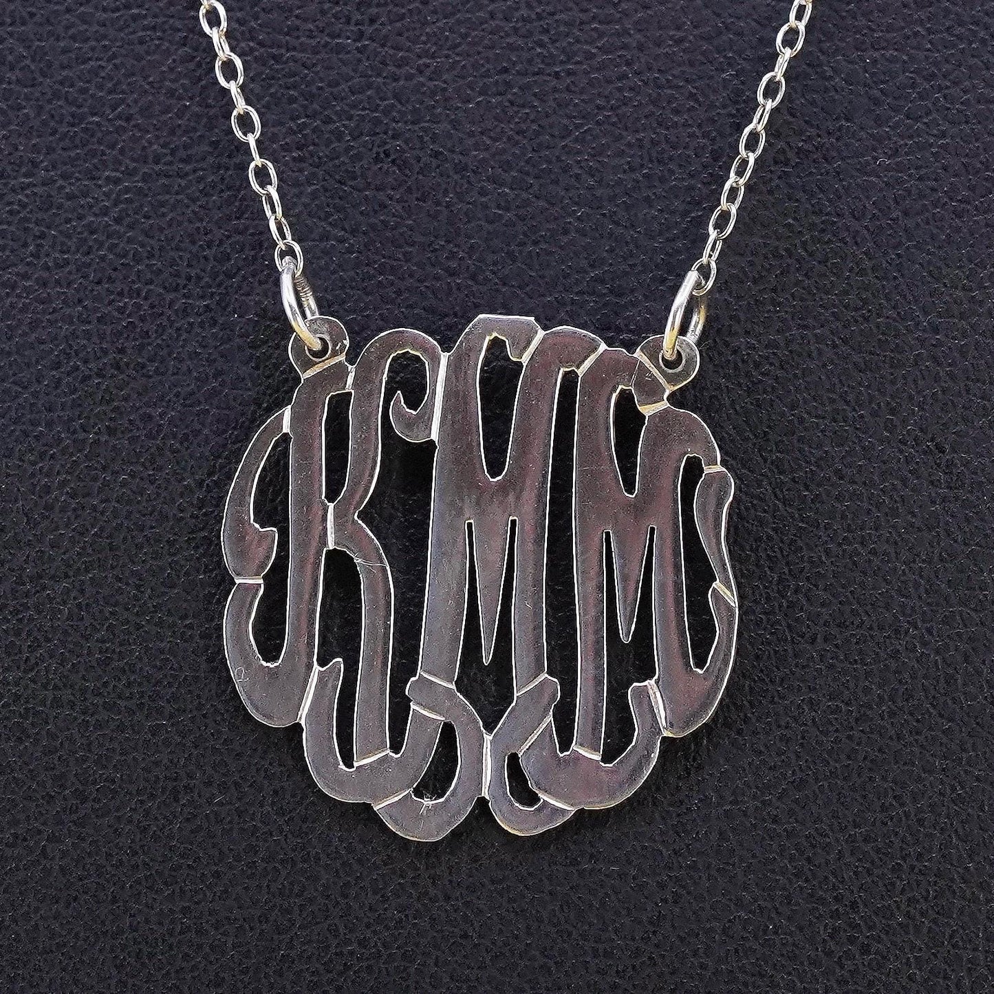 19", Italian Sterling 925 Silver circle Chain Necklace w/ monogram KMM pendant