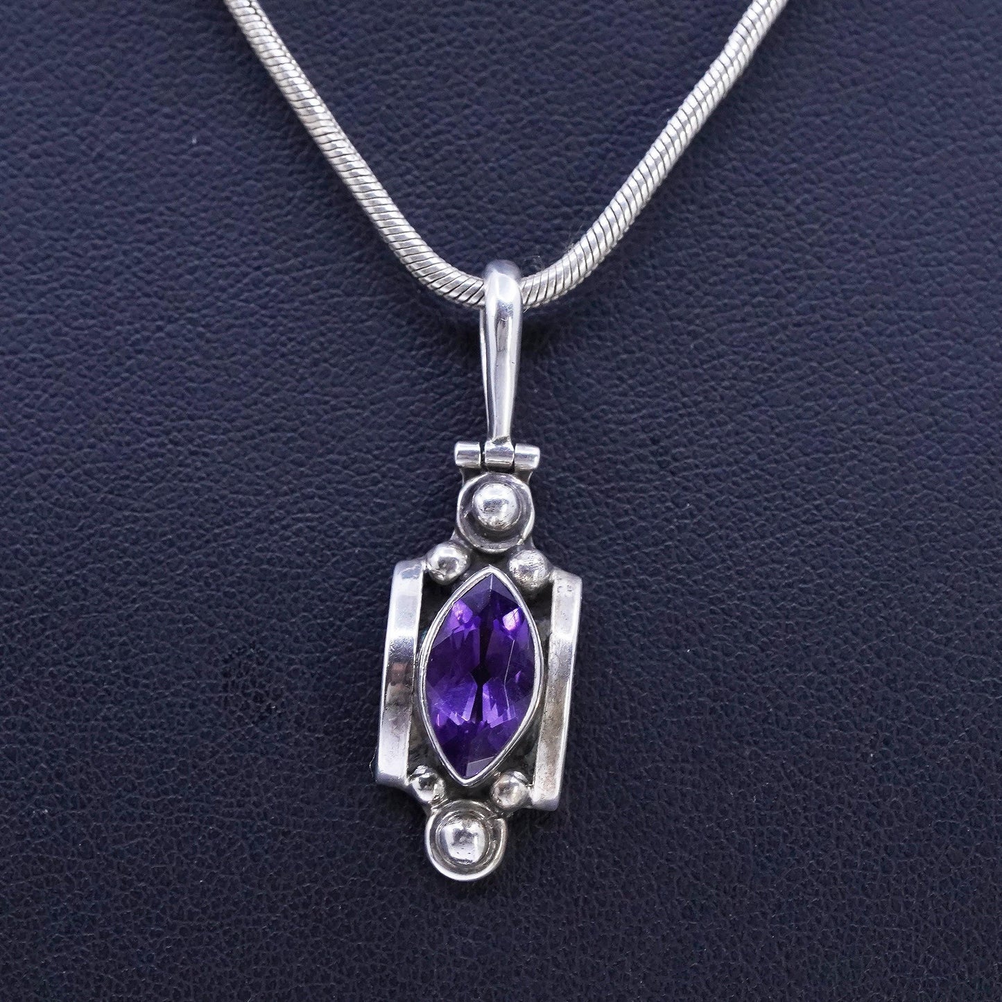 16", vintage Italian Sterling 925 silver snake chain necklace amethyst pendant