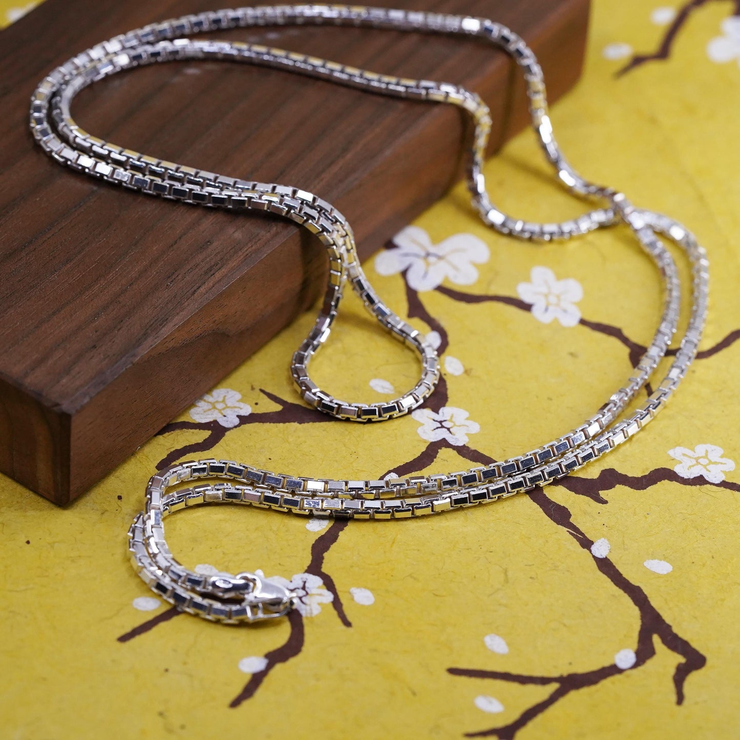 34” 3mm, , vintage Sterling silver bold box chain, Italy 925 necklace