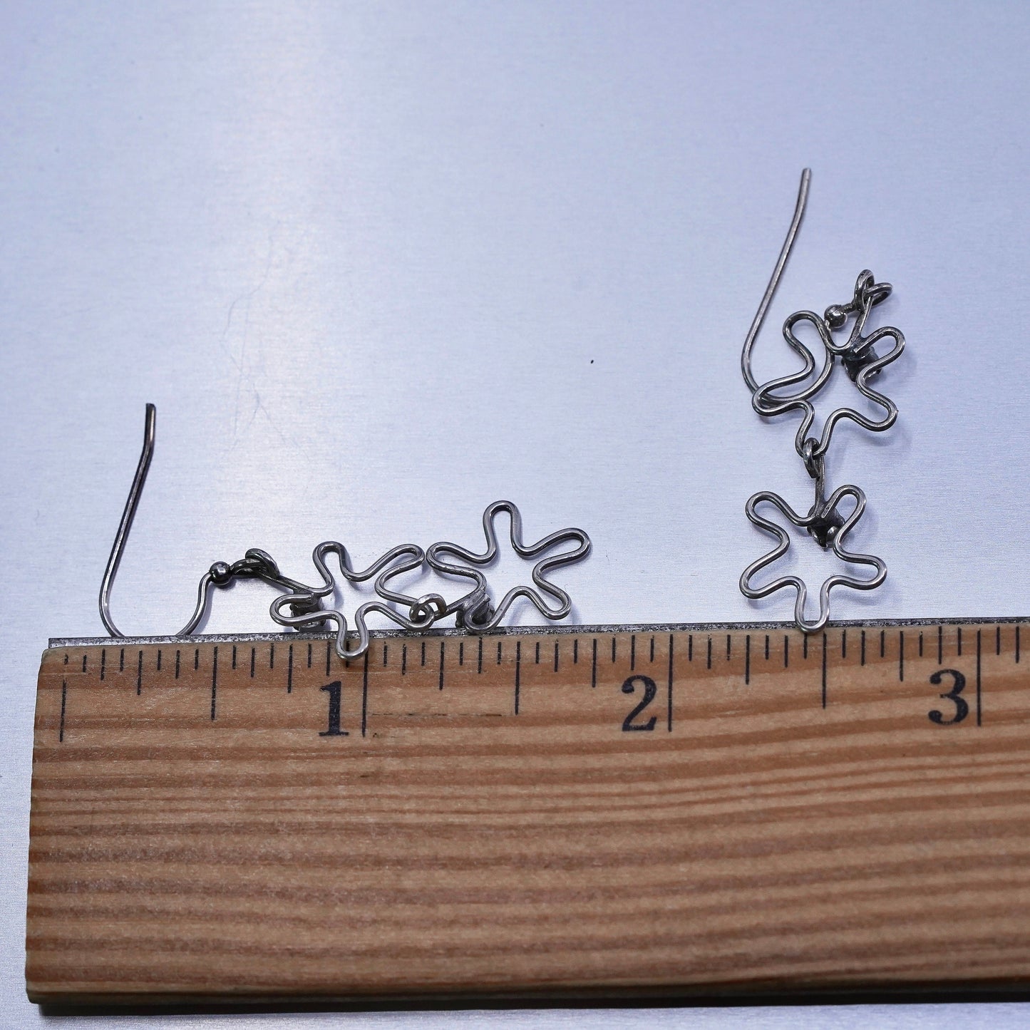 Vintage Sterling 925 silver handmade wired flower earrings with cz