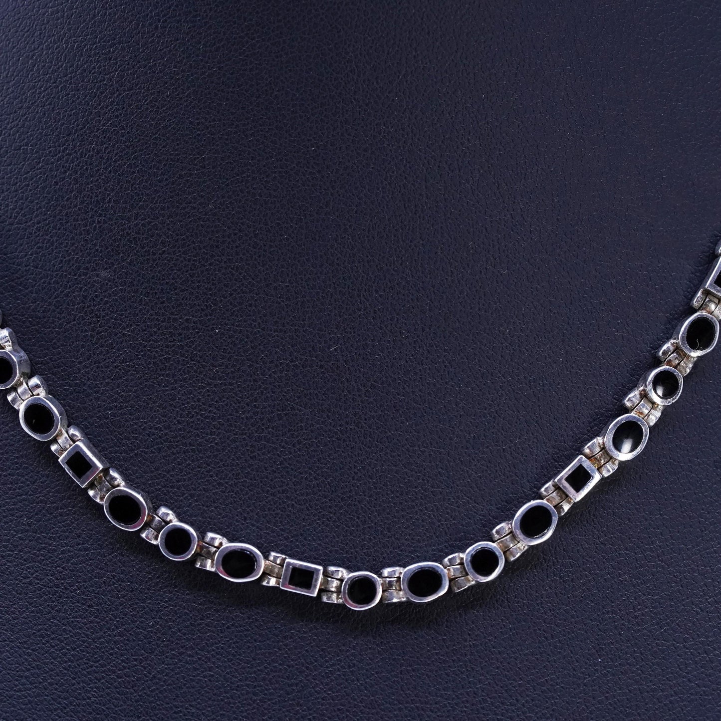 16", vintage Peyote Bird Sterling silver 925 tennis necklace with cluster onyx