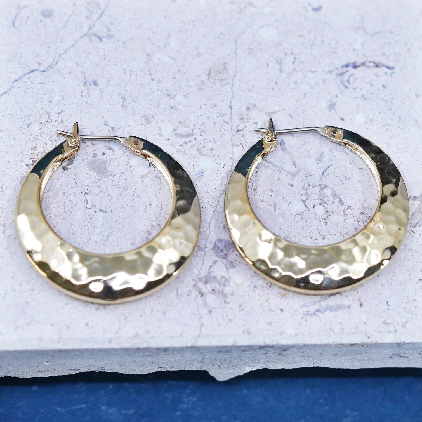 1”, vermeil gold over Sterling silver handmade hammered earrings, 925 hoops