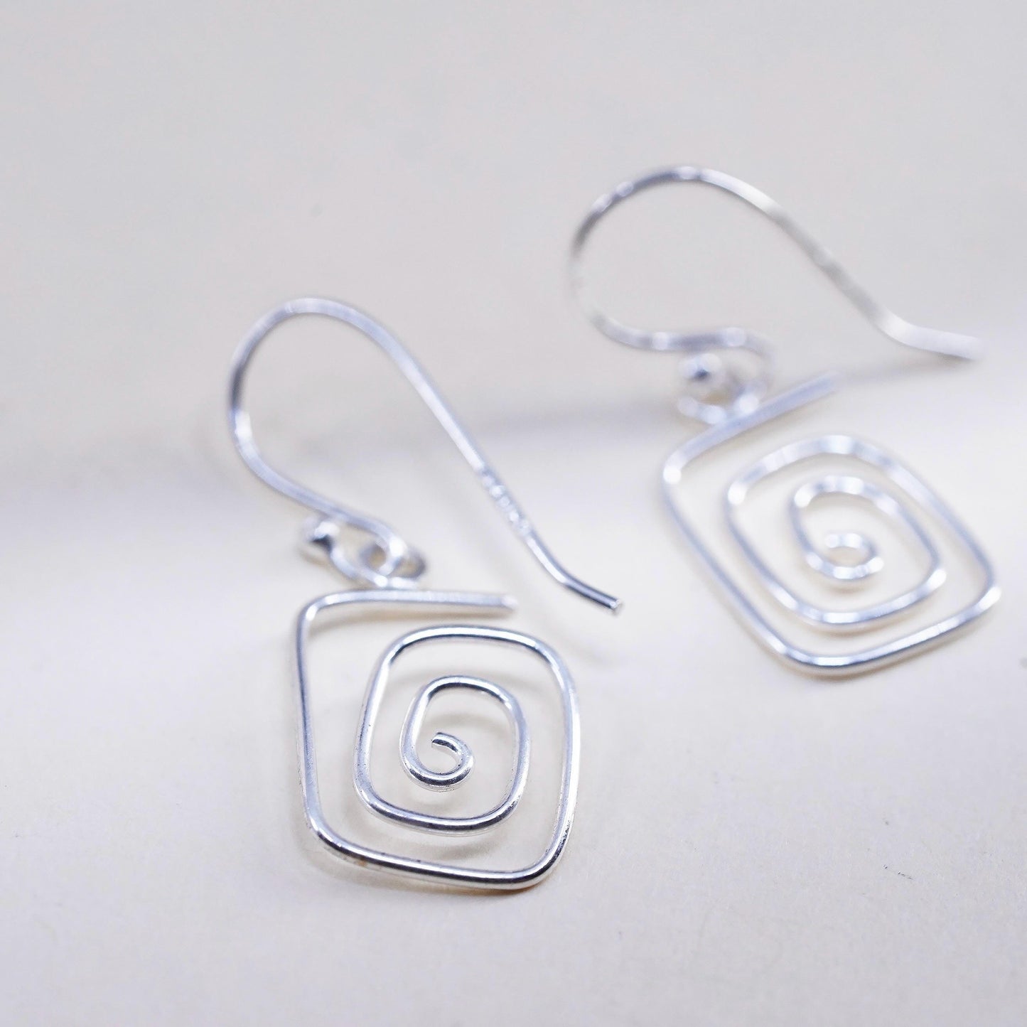 Vintage Sterling silver handmade earrings, modern 925 swirly dangles
