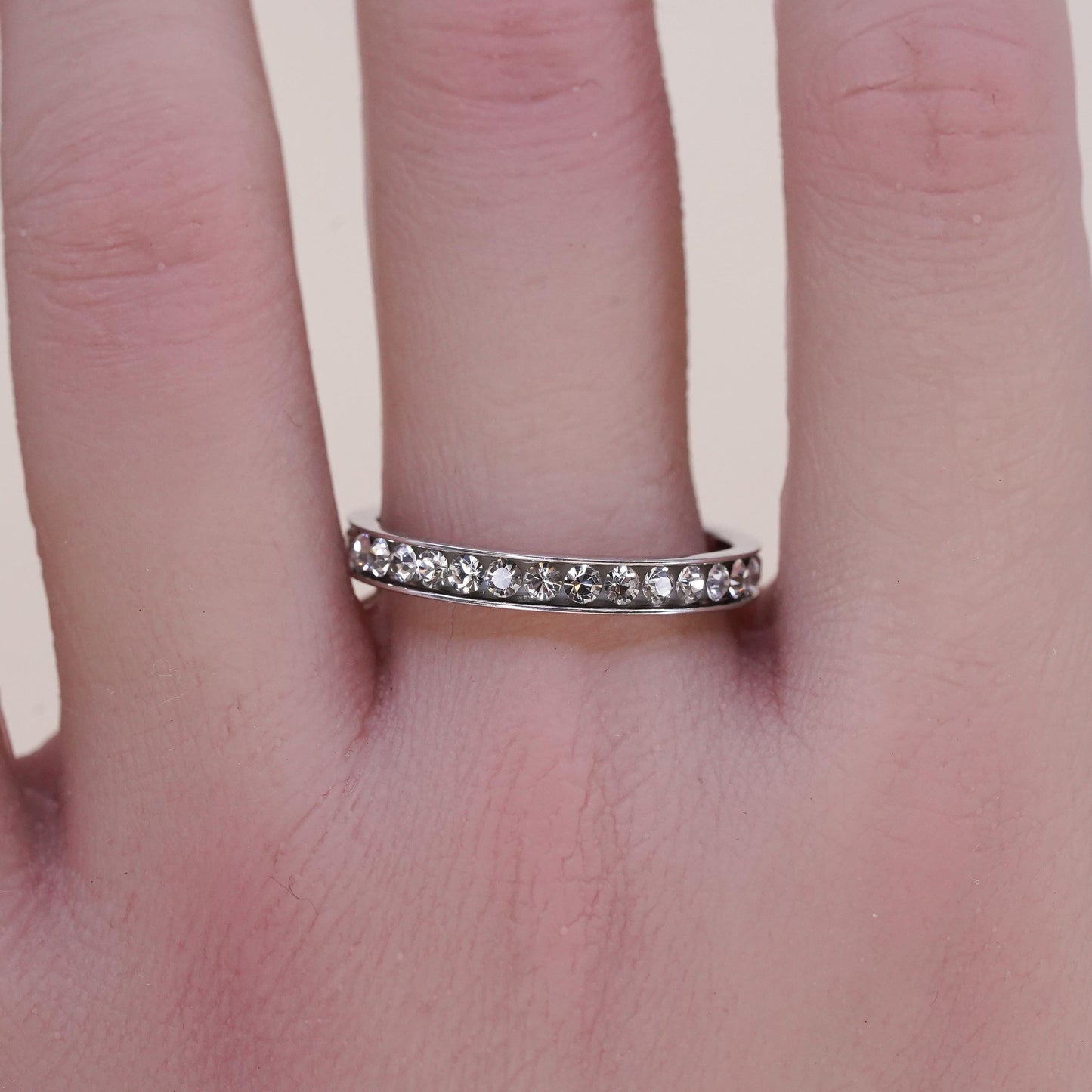 Size 10, vintage sterling 925 silver ring w/ cluster CZ, stackable wedding band
