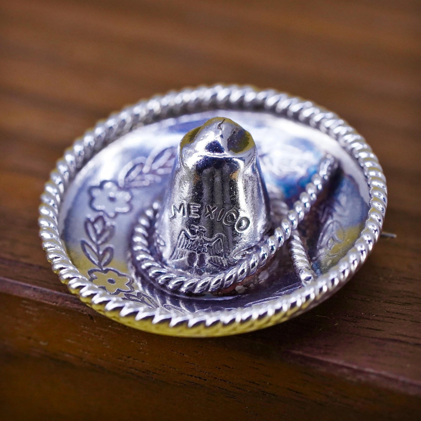 Vintage Mexican sterling 925 silver handmade Mexican hat sombrero brooch